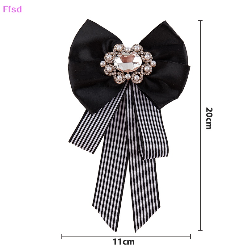 {Ffsd} Hàng Bán Chạy Trâm Cài Áo Sơ Mi Nữ Vải Canvas In Họa Tiết Sọc Và Nơ Đính Ngọc Trai Cổ Điển