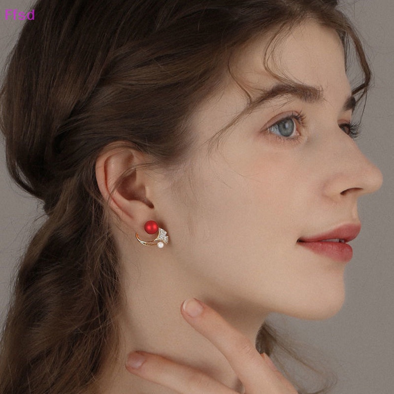 1 Đôi Bông Tai Ngọc Trai Hình Hoa Lá / Bướm Đính Đá Zircon Thanh Lịch Cho Nữ