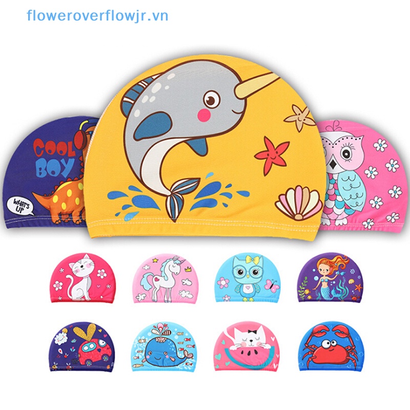 Mũ Bơi Co Giãn In Họa Tiết Hoạt Hình Dễ Thương Bảo Vệ Tai Cho Bé