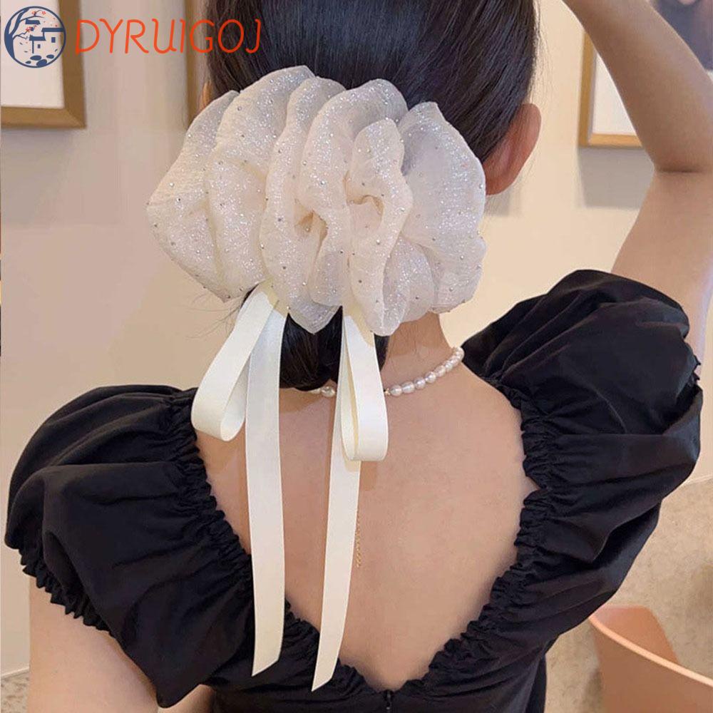 DYRUIDOJ Kẹp Tóc Đuôi Ngựa Thắt Nơ Lưới Ruy Băng Cổ Điển Cho Nữ