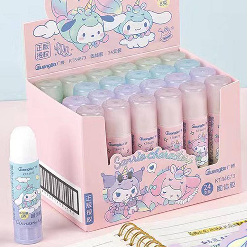 Set 4 Keo Dán Màu Trơn Hình Kỳ Lân Sanrio Mymelody Kuromi Cinnamoroll Pochacco Cho Trường Học / Văn Phòng