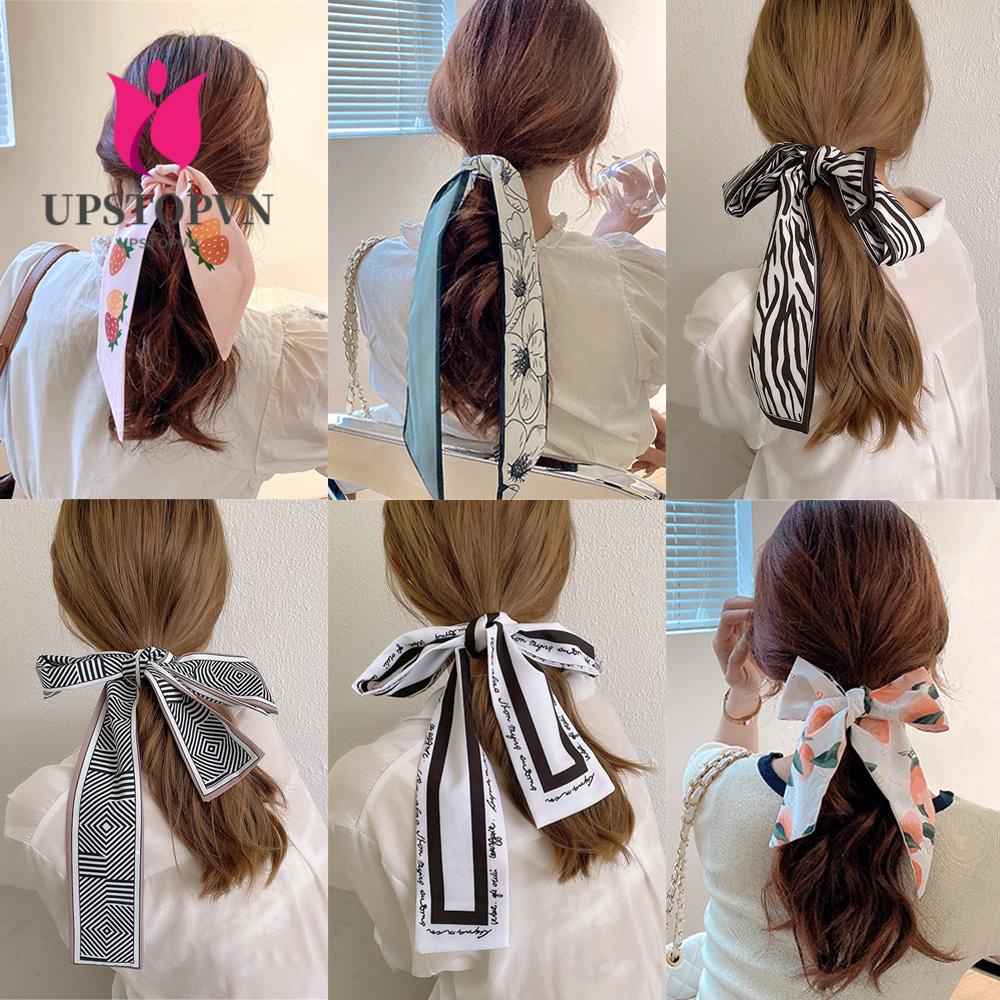 UPSTOPVN Dây Cột Tóc Đuôi Ngựa Bằng Ruy Băng Dài In Họa Tiết Hoa Thời Trang
