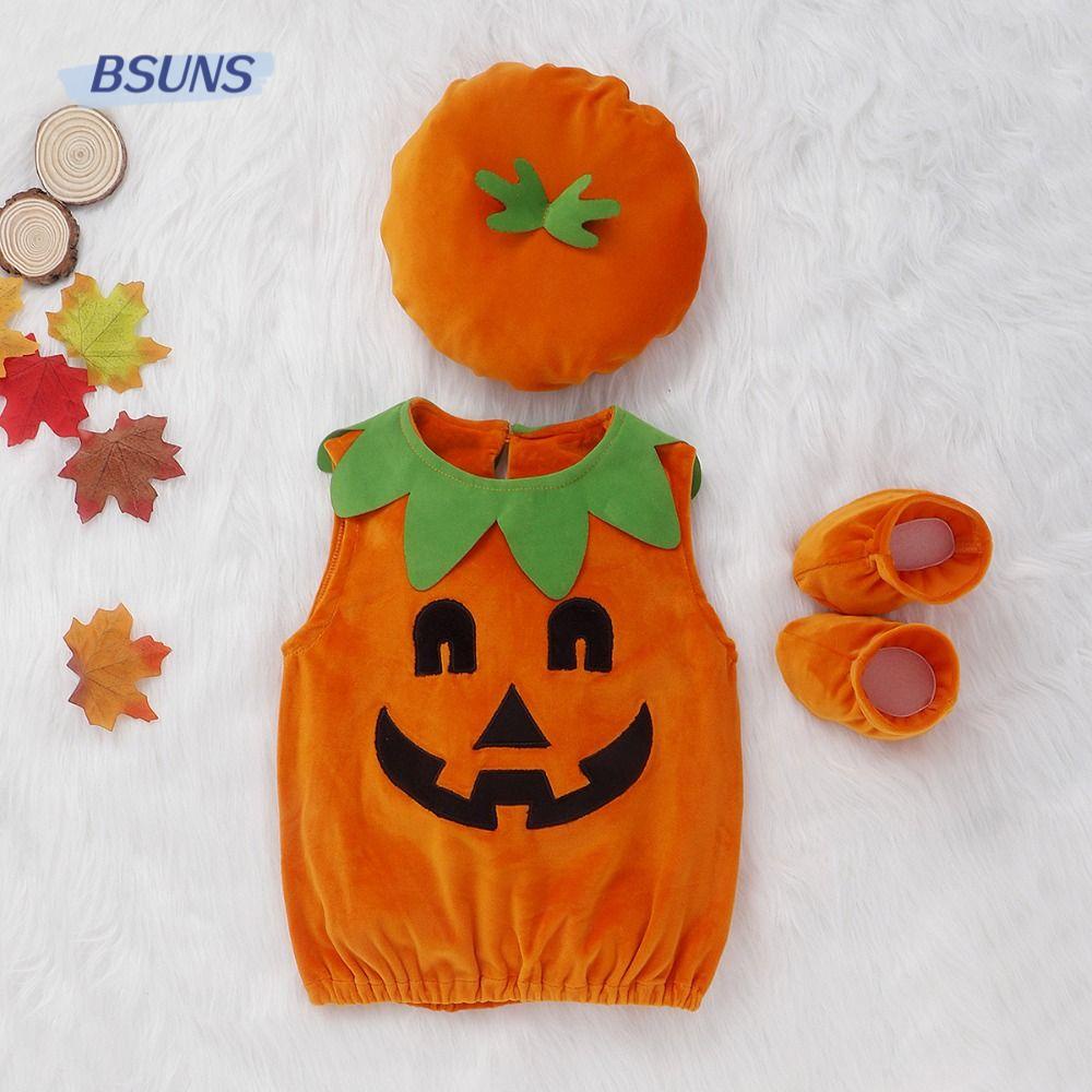 BSUNS Áo Liền Quần Bằng Cotton Mềm Mại Không Tay Họa Tiết Bí Ngô Halloween Cho Bé Trai