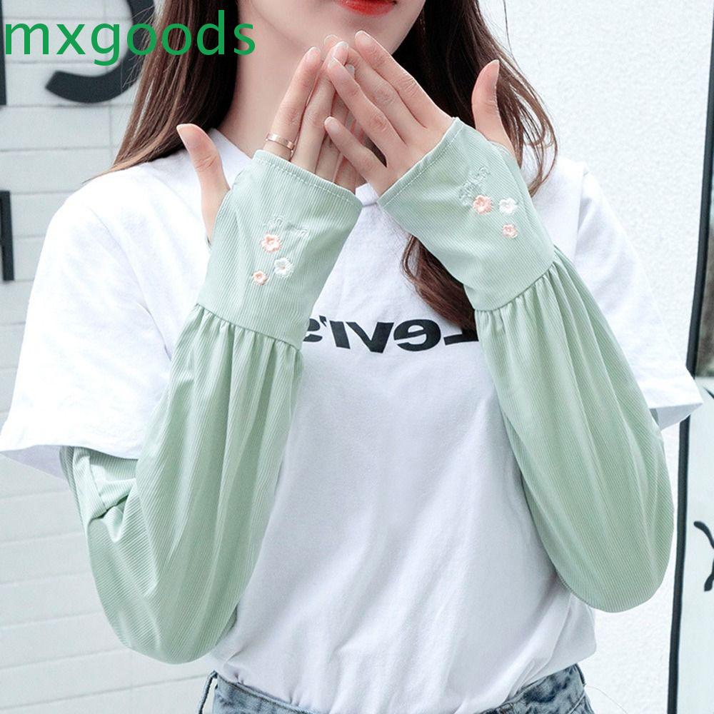 MXGOODS Ống Tay Áo Chống Nắng / Tia UV Bằng Lụa Lạnh Co Giãn Màu Sắc Ngọt Ngào In Chữ Thời Trang