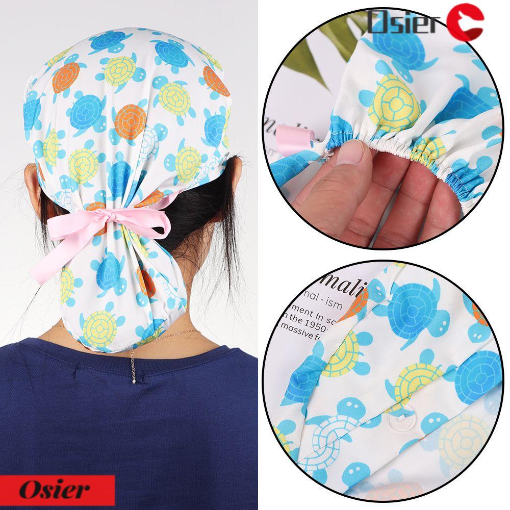 OSIER1 Mũ Trùm Đầu Thoáng Khí Chống Bụi Có Nút Ruy Băng In Họa Tiết Cho Y Tá / Bác