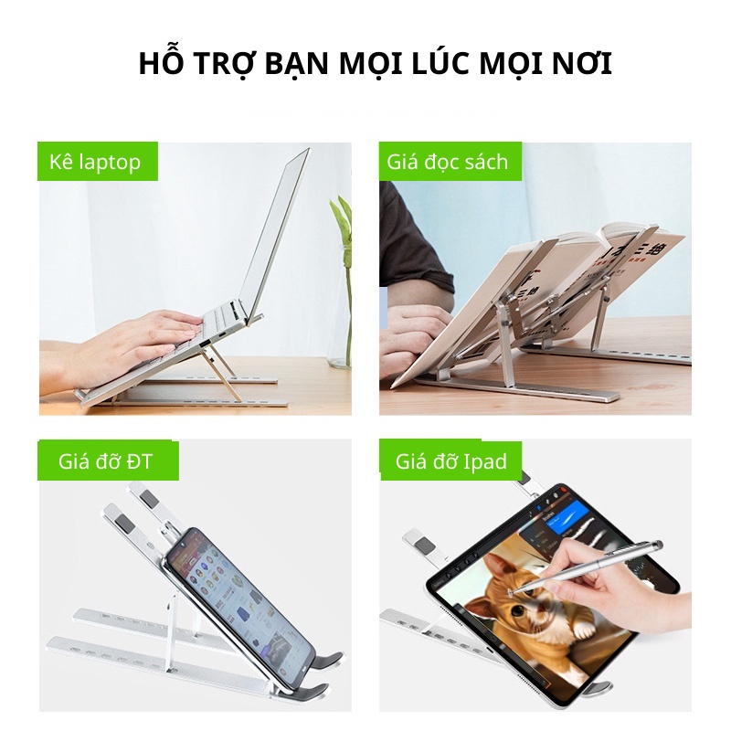Giá Đỡ Laptop Macbook Ipad Gấp Gọn Chất Liệu Bằng Hợp Kim Nhôm Cao Cấp Có Thể Điều Chỉnh Được Độ Cao Đế Tản Nhiệt Laptop