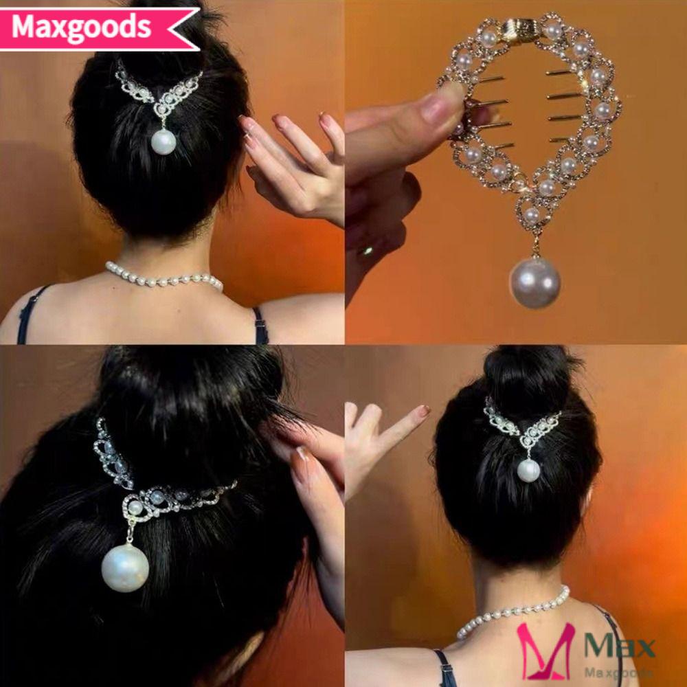 MAXG Lưng Kẹp Tóc Kim Loại Hình Trái Tim Đính Đá Pha Lê