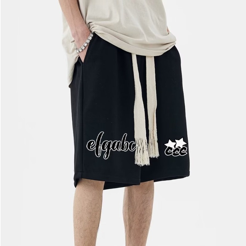 Quần Short Thể Thao Bóng Rổ Dáng Rộng Phối Dây Rút Màu Đen In Họa Tiết Chaopai Phong Cách hip hop Đường Phố Mỹ Unisex M-5XL
