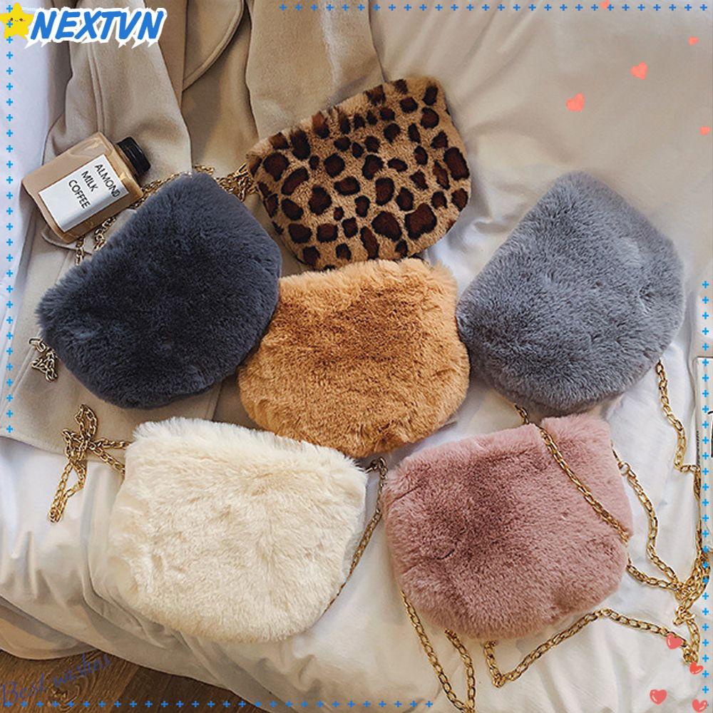 NEXTVN Túi Đeo Chéo Phủ Lông Họa Tiết Da Báo Cỡ Lớn Thời Trang Sành Điệu