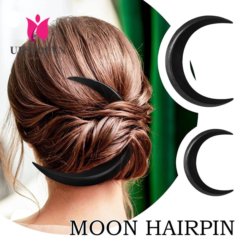 UPSTOPVN Lược Cài Tóc Hình Mặt Trăng Màu Đen / Nâu Phong Cách Retro