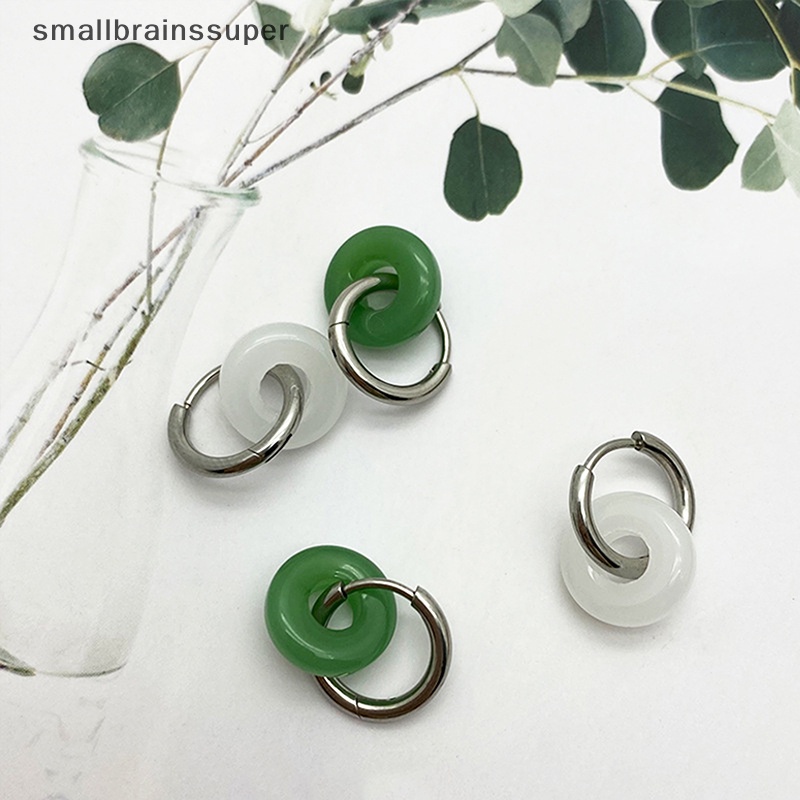 Bông Tai Bằng Thép Titan Đính Ngọc Bích Phong Cách Vintage Dành Cho Nữ