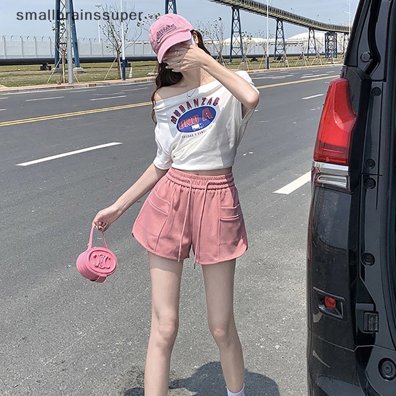 Quần Short Thể Thao Lưng Cao Màu Trơn Dáng Chữ A Thời Trang Mùa Hè Cho Nữ