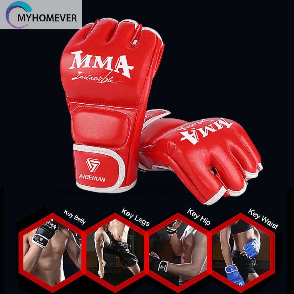 Găng Tay Hở Ngón Bằng Da PU Thoáng Khí Để Tập Boxing Tiện Dụng