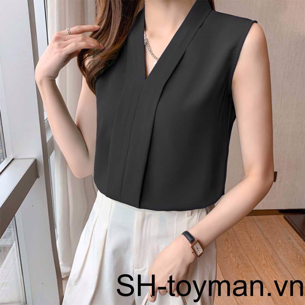 Áo Voan Không Tay Cổ Chữ V Dáng Ôm Dễ Thương Dành Cho Nữ