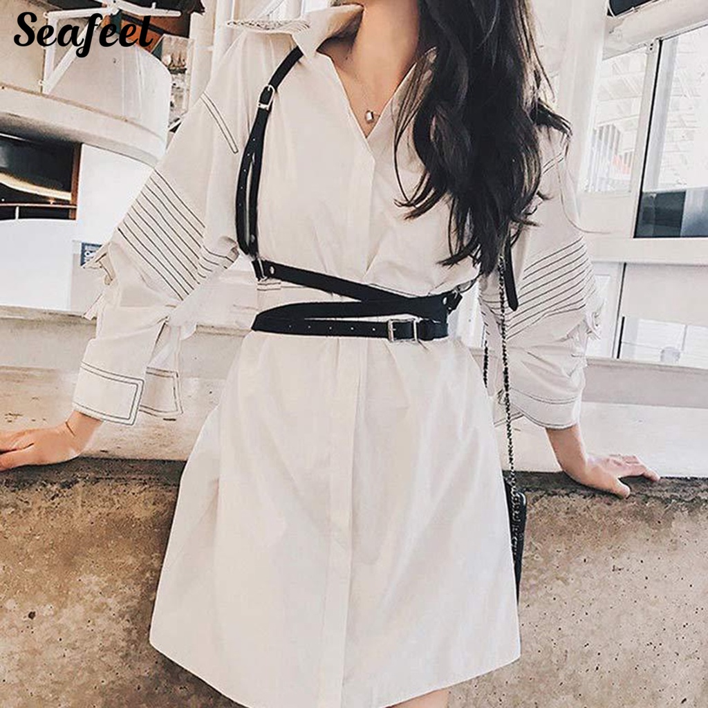 Thắt Lưng Một Mảnh Bằng Da Phối Dây Cột Có Thể Điều Chỉnh Cho Nữ