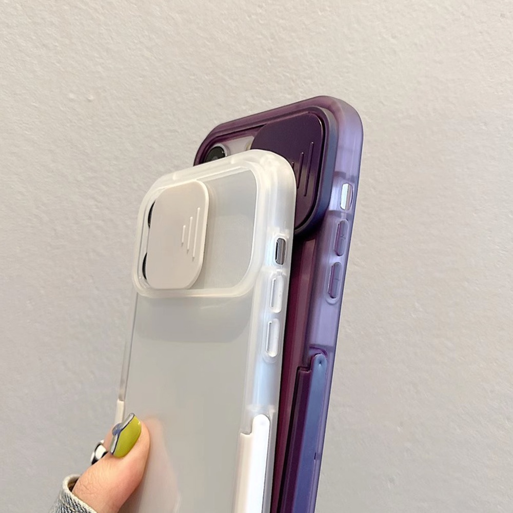 Ốp Điện Thoại TPU Mềm Màu Trơn Có Giá Đỡ Dạng Đẩy Chống Sốc Bảo Vệ Ống Kính Máy Ảnh Cho IPhone 11 12 13 14 Pro Max