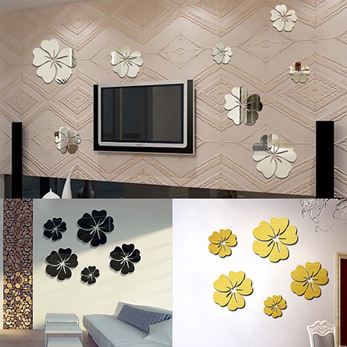 Miếng Dán Tường Trang Trí Họa Tiết Hoa 3D Tráng Gương Tháo Rời Được DIY