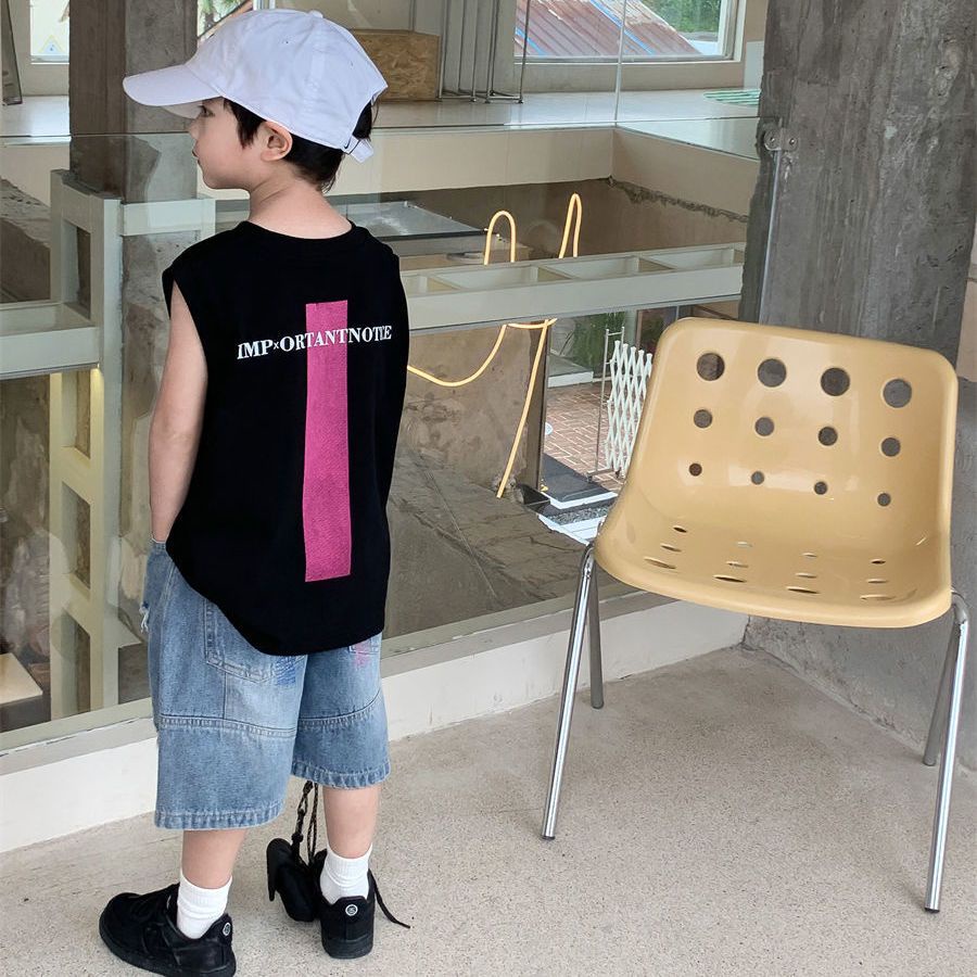 Áo Thun Cotton Sát Nách Dáng Rộng Thoải Mái Phong Cách Hàn Quốc Thời Trang Mùa Hè Cho Bé Trai