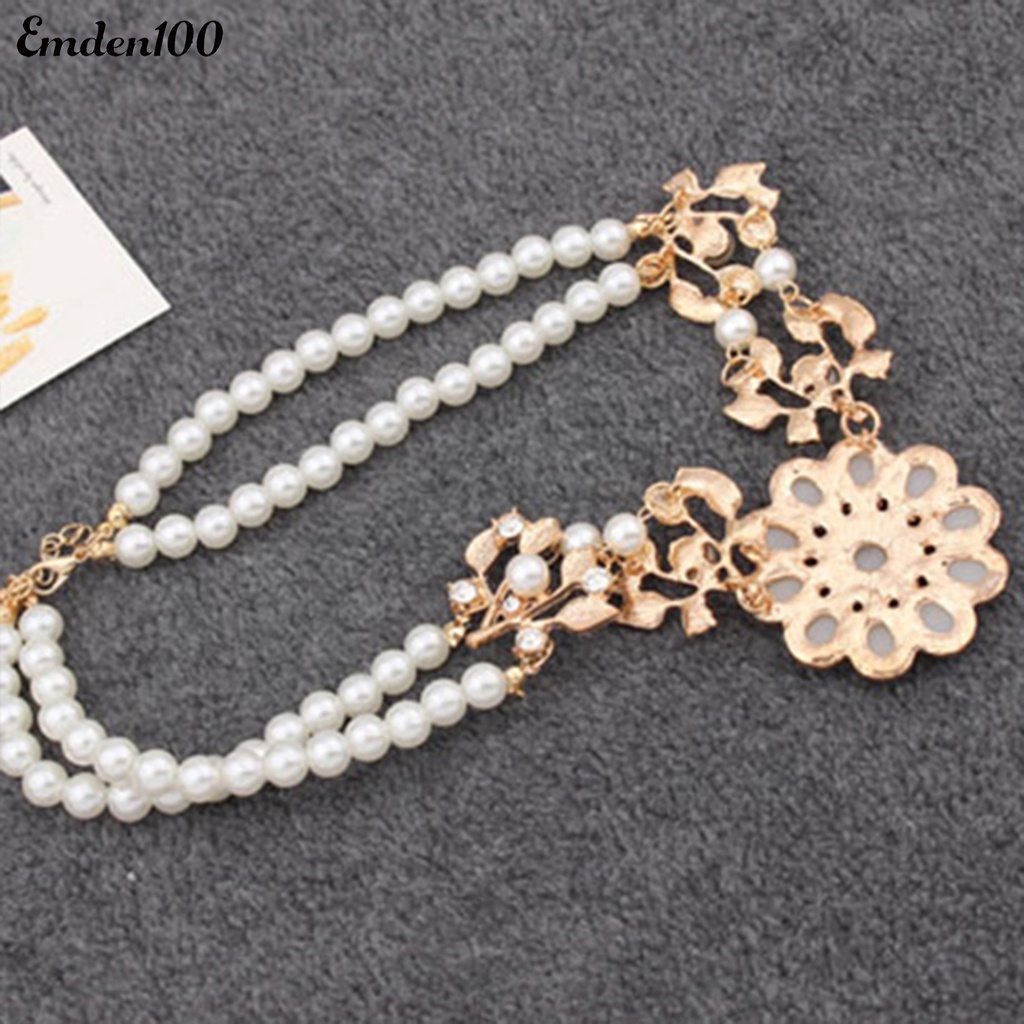 [EMDEN] Vòng cổ Hai Lớp Mặt Hoa Đính Ngọc Trai Nhân Tạo Thanh Lịch Cho Dating