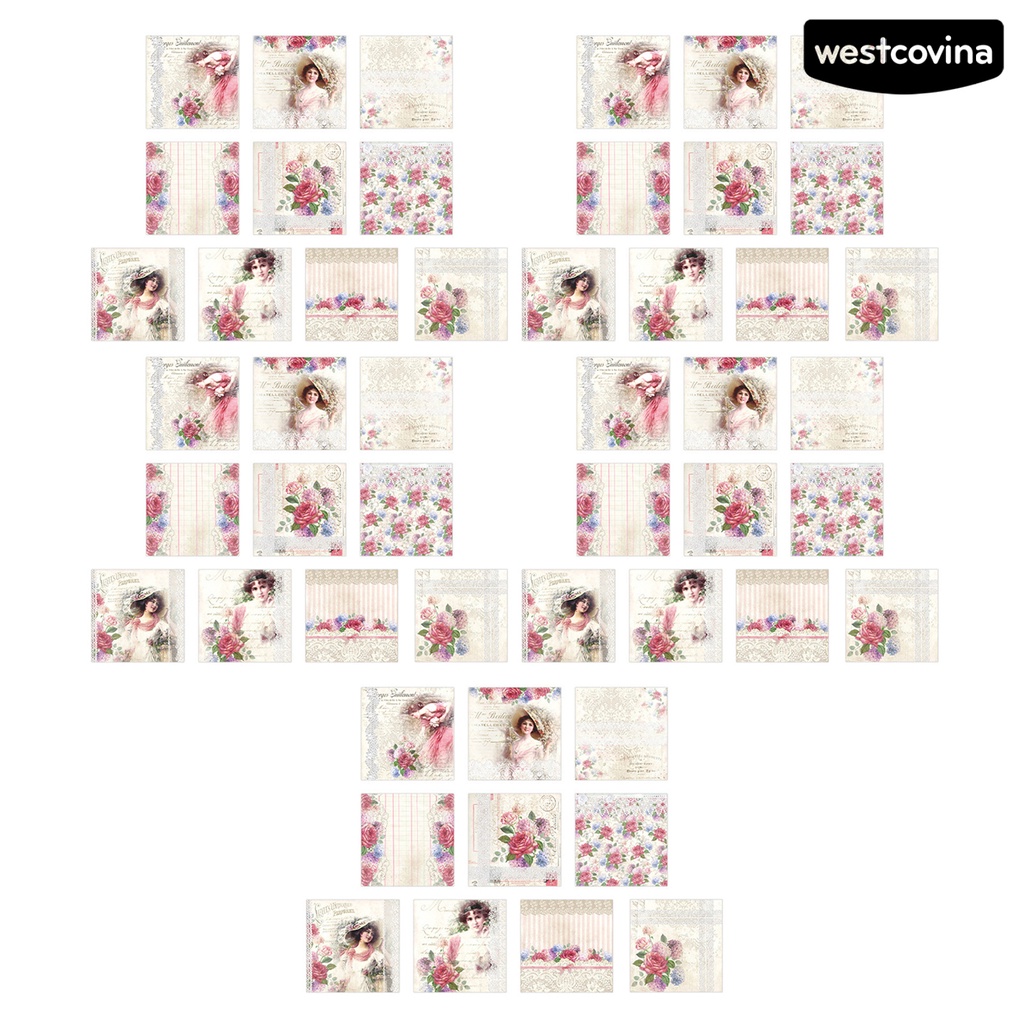 [WSTN]✎Set 50 Giấy In Hoa Phong Cách Vintage Trang Trí Thủ Công