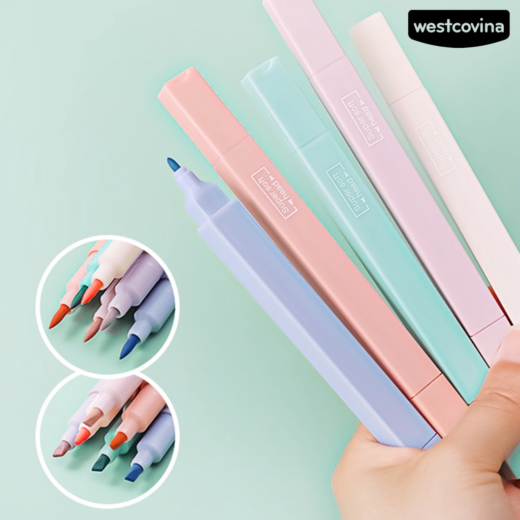 [WSTN]✎Set 6 Bút Lông Hai Đầu Ngòi Mềm Mại Màu Macaron Dễ Thương