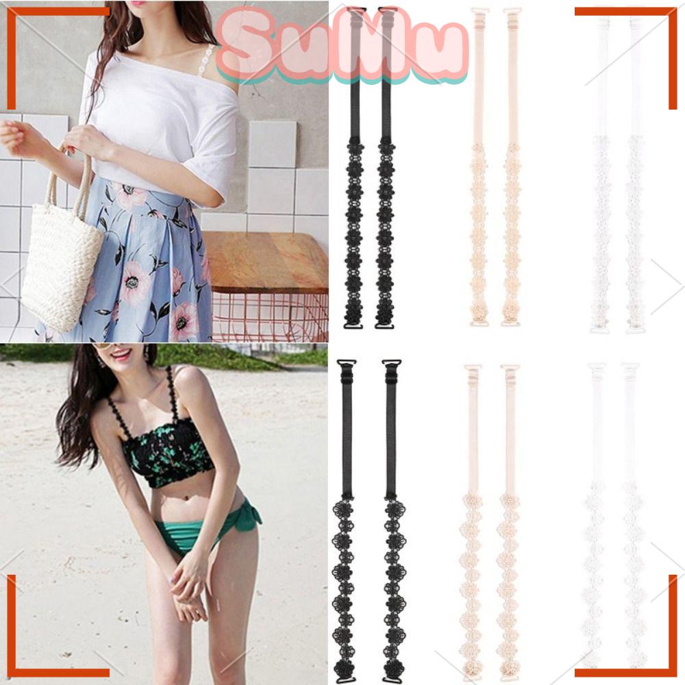 SUMU Set 3 Cặp Dây Áo Ngực Bằng Cao Su Mềm Co Giãn Phối Ren Hoa Dành Cho Nữ