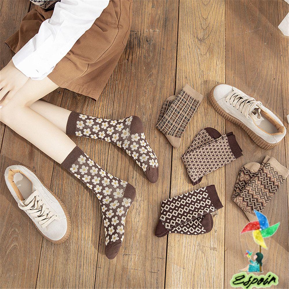 ESPO Set 5 Đôi Vớ Cotton Họa Tiết Dễ Thương Cho Nữ