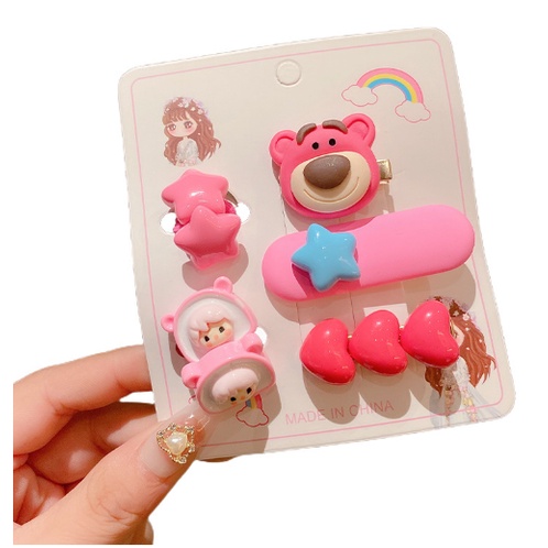 Set kẹp tóc Gấu Dâu Lotso, Gấu Dâu Miniso, hình Dâu Tây dễ thương cho bé gái