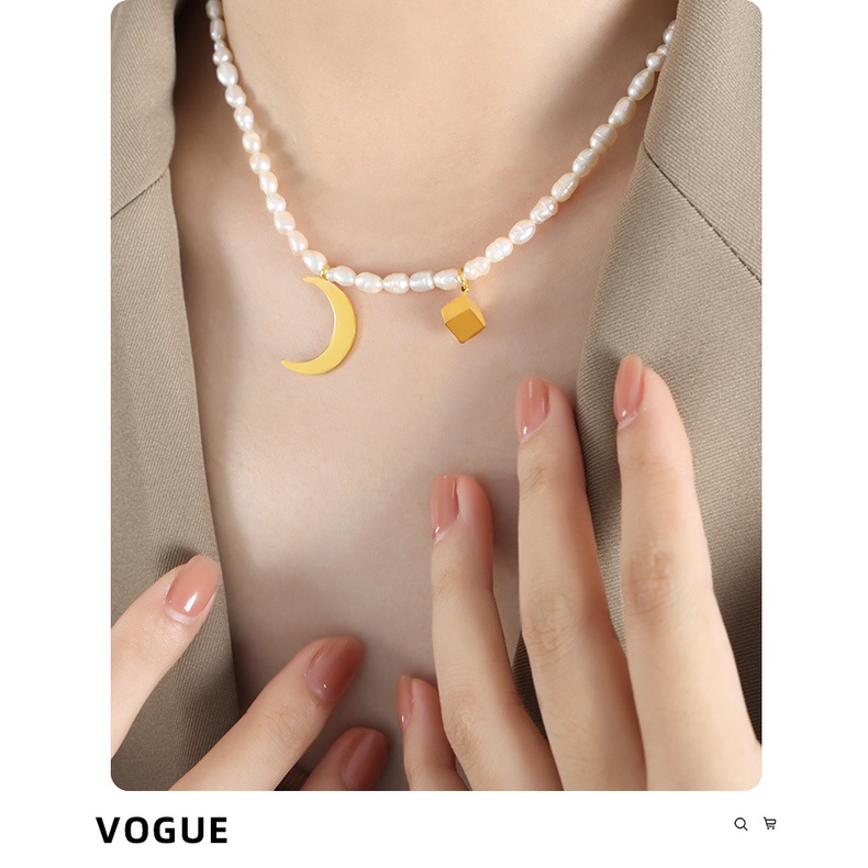 Vòng cổ Bằng Thép Titan Đính Ngọc Trai Tự Nhiên Không Màu Phong Cách Âu Mỹ Thanh Lịch Thời Trang Cho Nữ