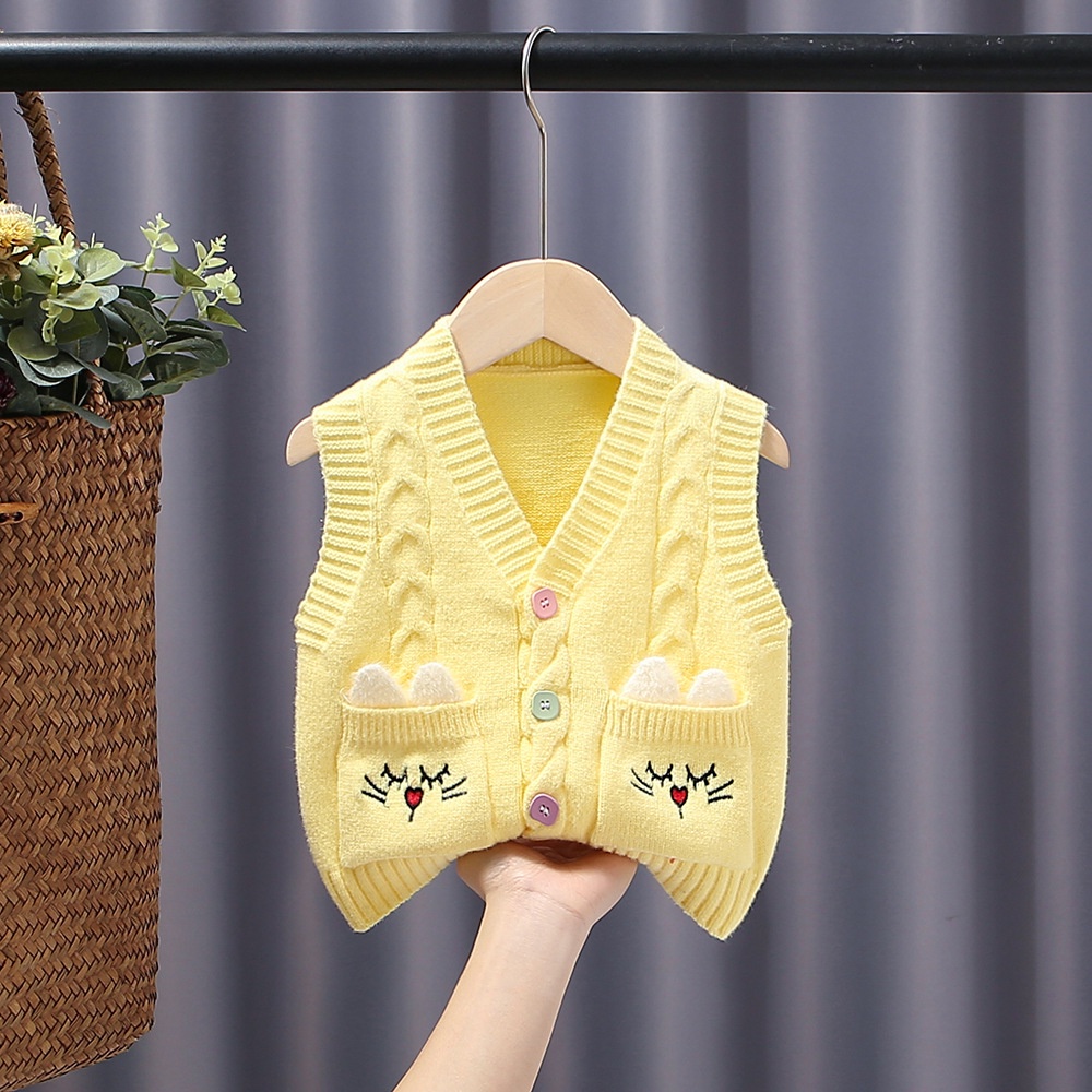 Áo Khoác Len Không Tay Cài Nút Nhiều Màu Sắc Dành Cho Bé Gái 0-4 Tuổi