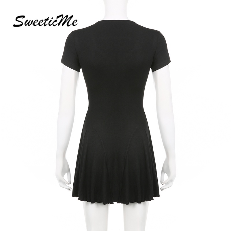 Đầm Tay Ngắn Cổ Chữ V Màu Trơn Dáng Ôm Thời Trang 2023 Dành Cho Nữ