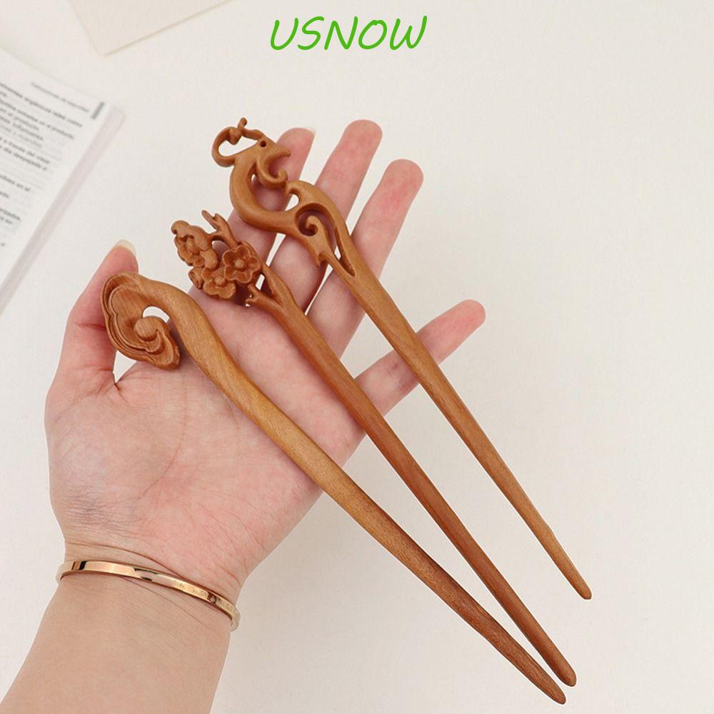 USNOW Trâm Cài Tóc Bằng Gỗ Họa Tiết Hoa / Bướm / Lượn Sóng Phong Cách Trung Hoa Thời Trang Cho Nữ