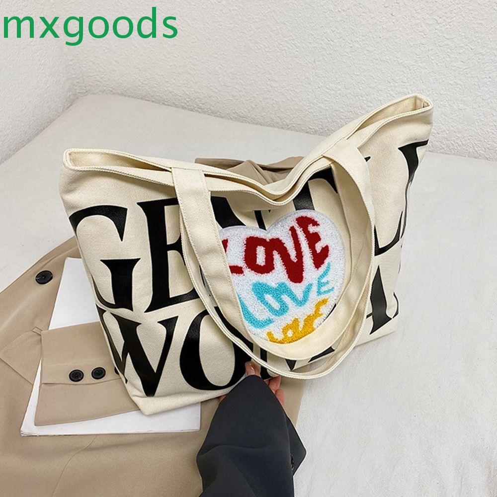 MXGOODS Túi Xách Canvas Cỡ Lớn In Chữ Đơn Giản Thời Trang Cho Nữ