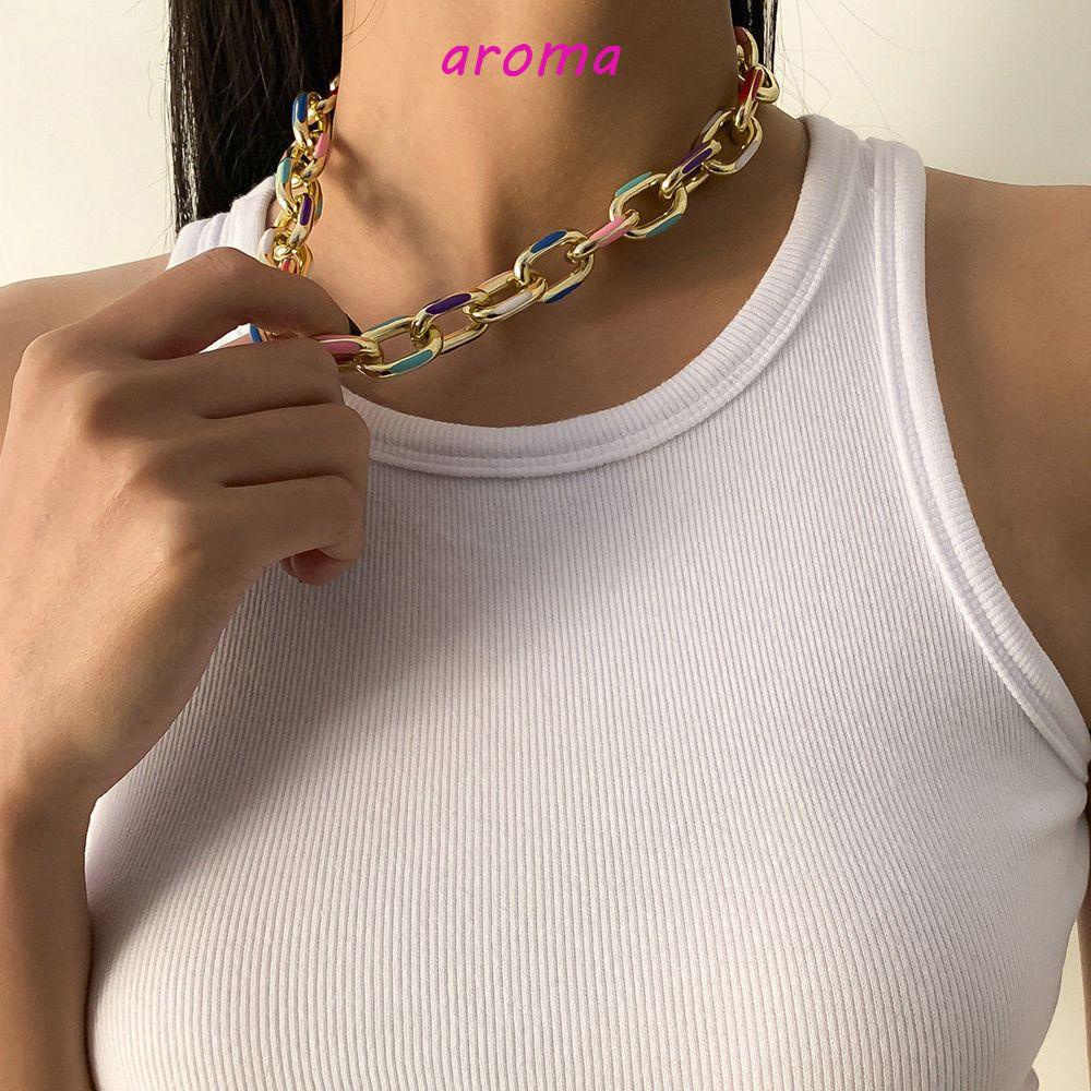 AROMA Vòng cổ Nhiều Màu Sắc Họa Tiết Hình Học Phong Cách Hip Hop Hàn Quốc