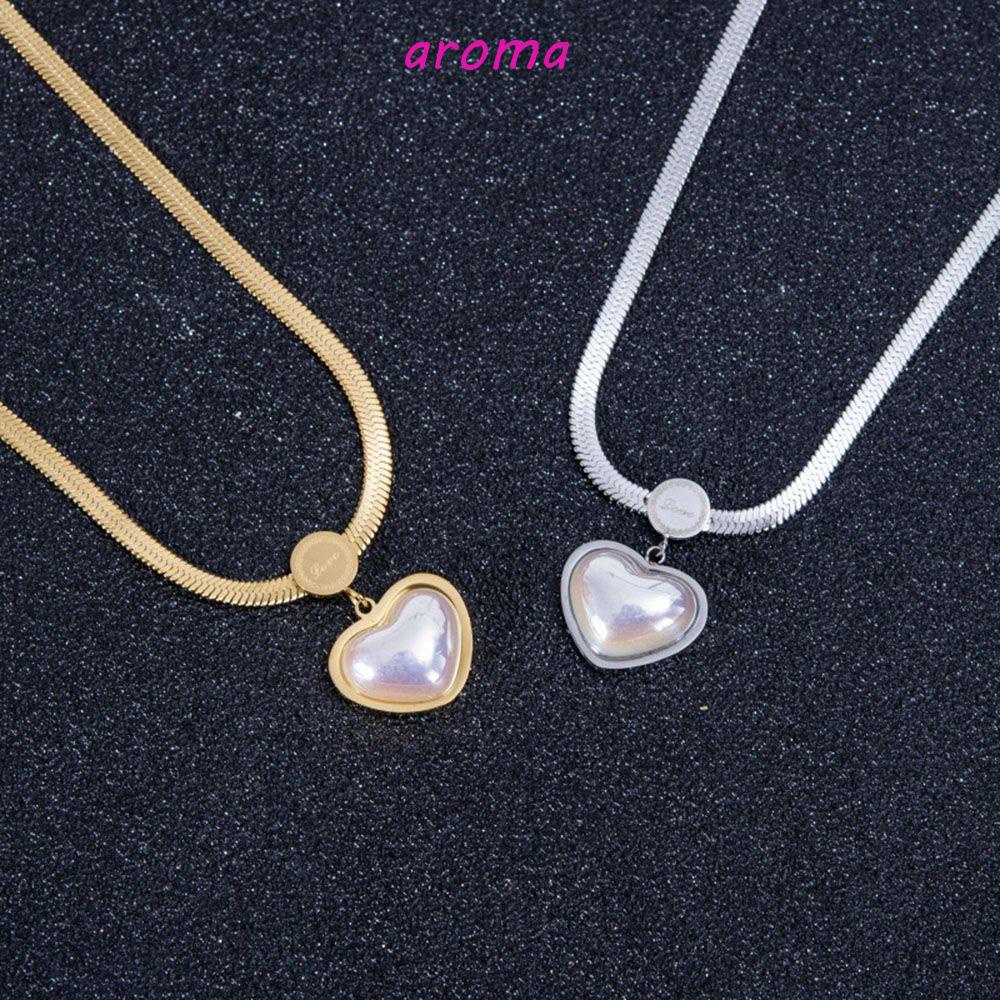 AROMA Vòng Cổ Choker Bằng Thép Titan Mặt Hình Vỏ Sò Trái Tim Thời Trang Cho Nữ