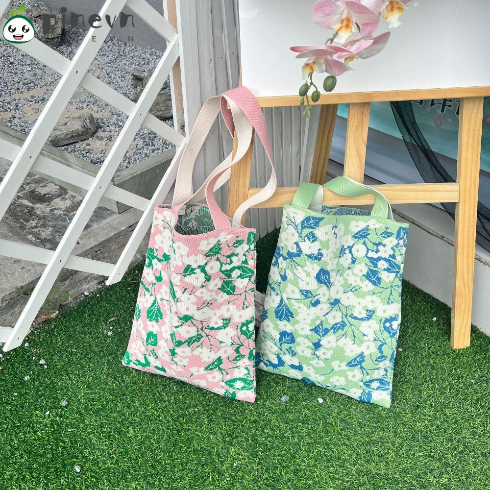 PINEVN Túi Xách Đeo Vai Sức Chứa Lớn Bằng Vải Dệt Hoa Cho Nữ