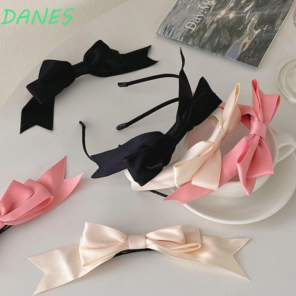 DANES Băng Đô Cài Tóc Hai Lớp Thắt Nơ Màu Trơn Phong Cách Retro Dành Cho Nữ Rửa Mặt Trang Điểm