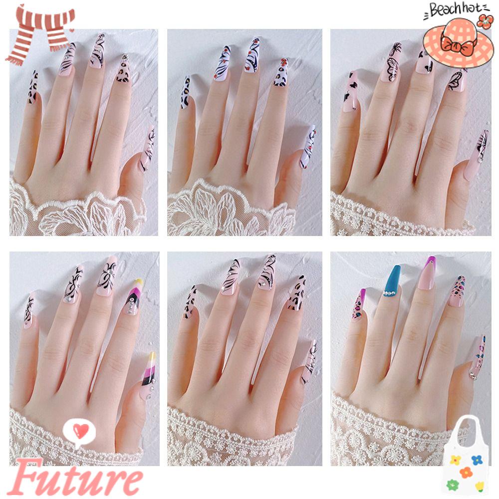 FUTURE Bộ 24 Móng Tay Giả Che Phủ Toàn Diện Tháo Rời Được Kiểu Pháp