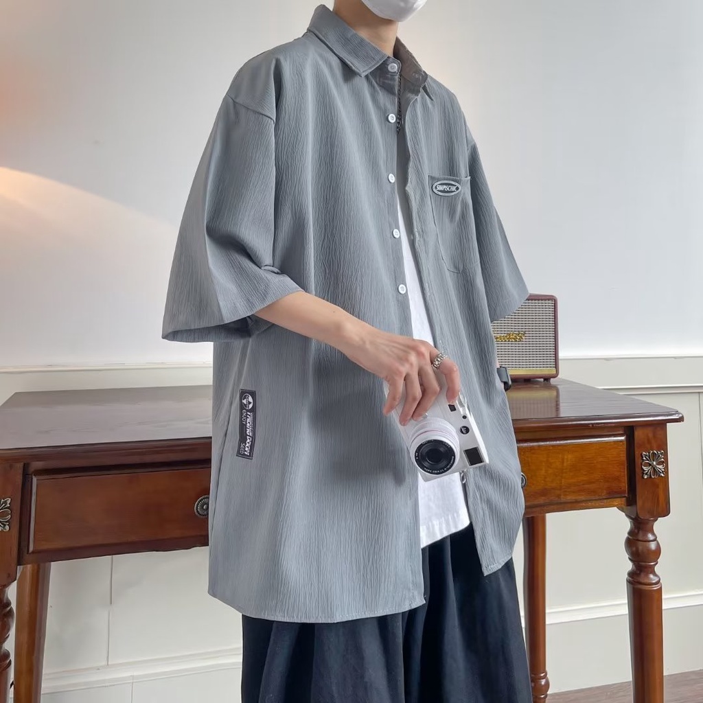 Áo Sơ Mi Tay Lửng Dáng Rộng Thời Trang Mùa Hè Cá Tính Cho Nam