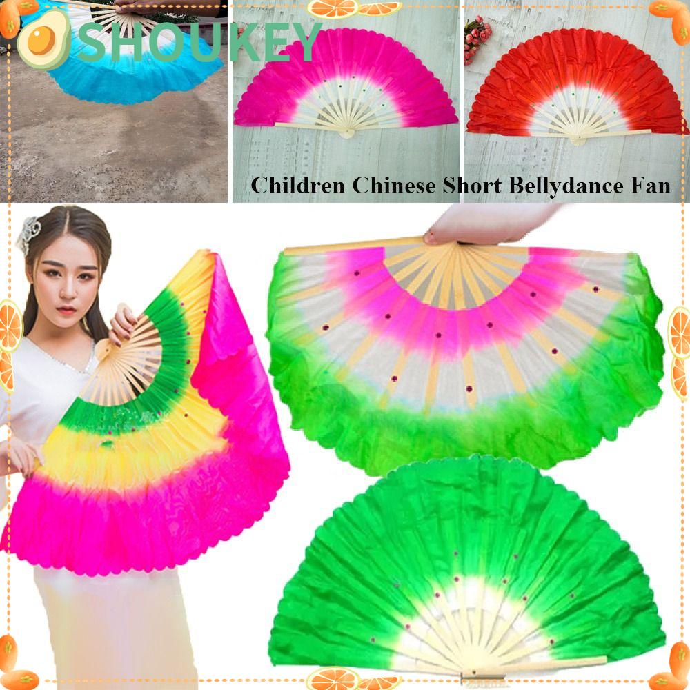 SHOUKEY Quạt Múa Bụng Bằng Lụa Màu Sắc Tuyến Tính 26cm