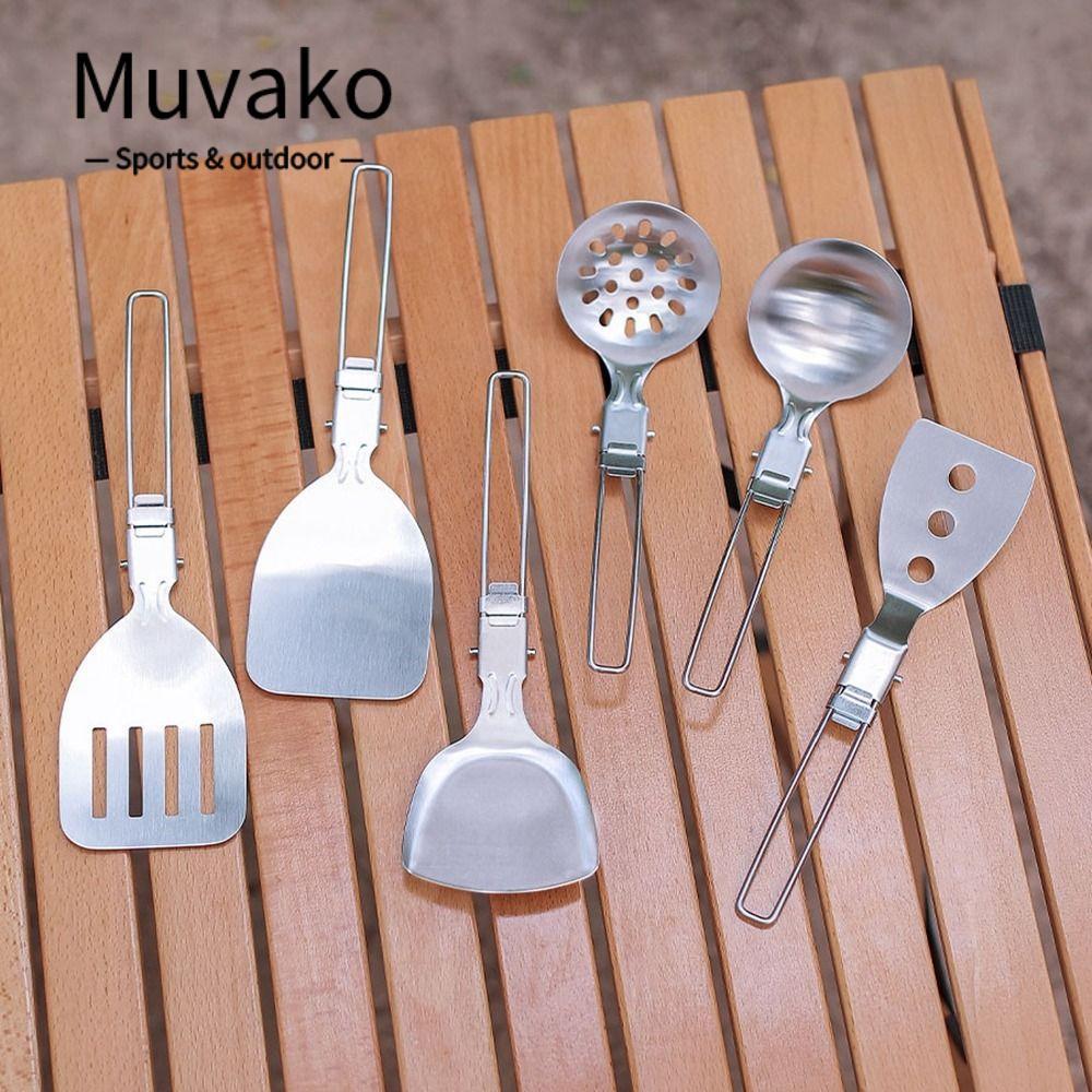 MUVAKO Xẻng Chiên Thức Ăn Bằng Thép Không Gỉ Chất Lượng Cao Có Thể Gấp Gọn Mới Dùng Khi Đi Cắm Trại