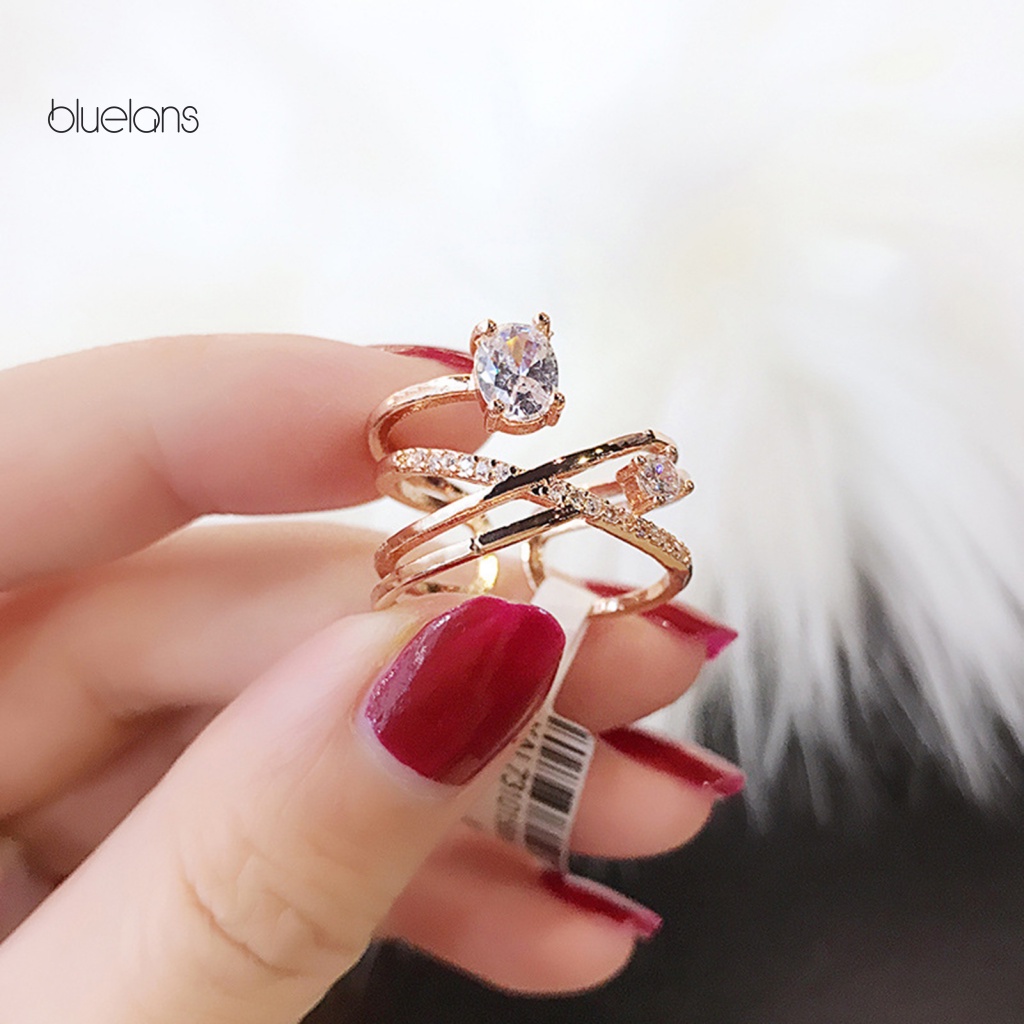 Nhẫn Kim Loại Nhiều Lớp Dạng Mở Đính Đá Có Thể Điều Chỉnh Cho Nữ