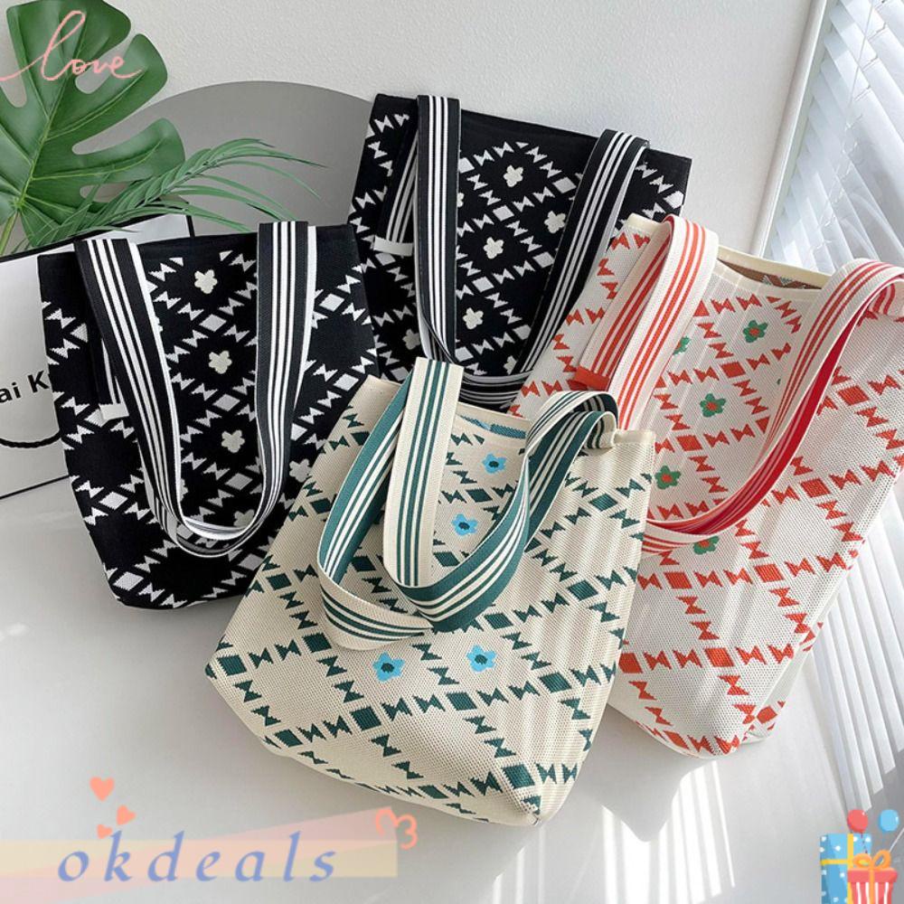 OKDEALS Túi Xách Đan Len Sức Chứa Lớn Thời Trang Cho Nữ