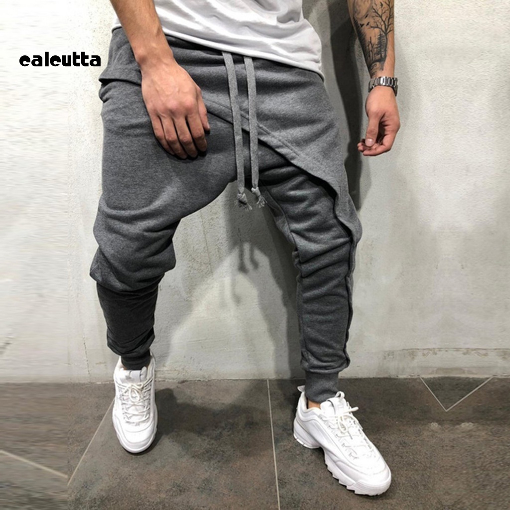 [calcutta] Quần Harem Màu Trơn Tới Mắt Cá Chân Phong Cách Hip Hop Đường Phố Hai Lớp Để Chạy Bộ Cho Nam