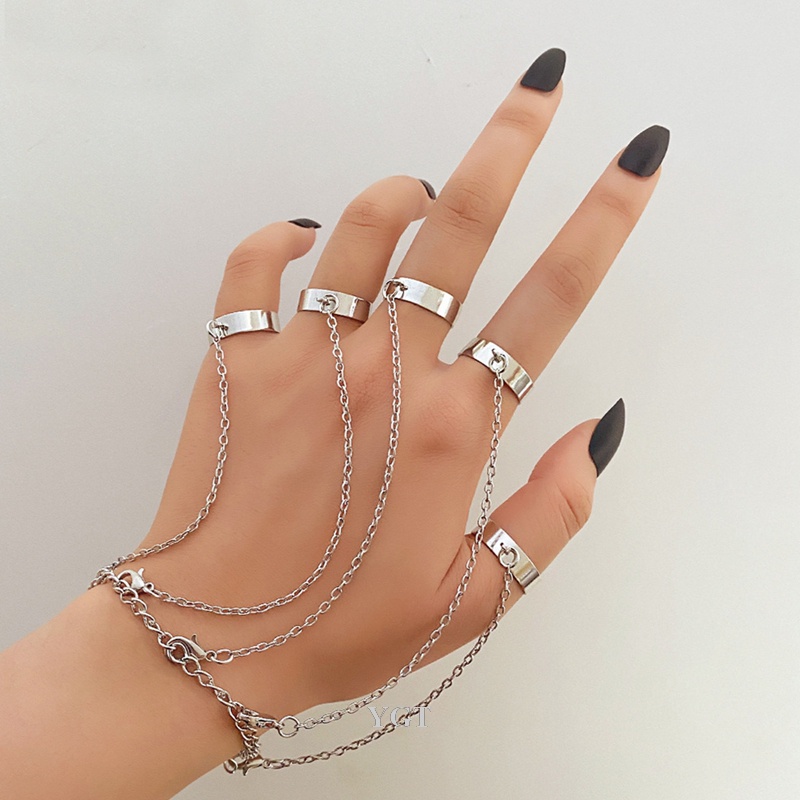 Ygt Bộ Vòng Tay + Nhẫn + Dây Xích Màu Bạc Kiểu Dáng Hình Học Thời Trang Cho Nam Và Nữ