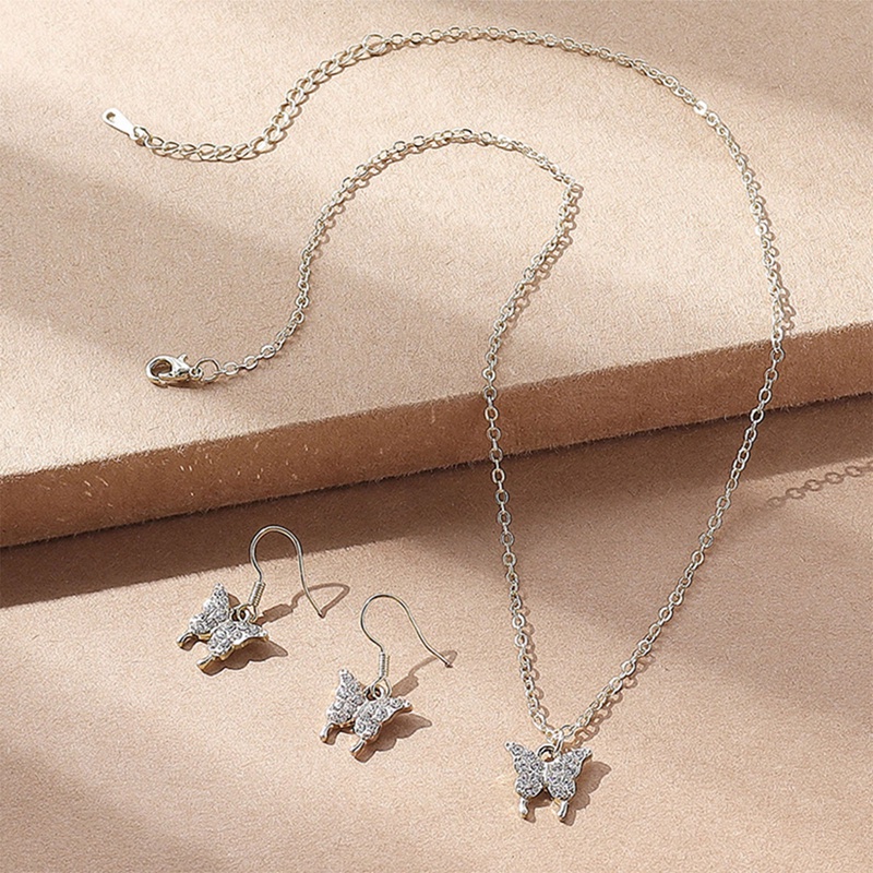 Ygt Set Vòng cổ Và Bông Tai Mạ Bạc 925 Hình Bướm Đính Đá Pha Lê Lấp Lánh Thời Trang
