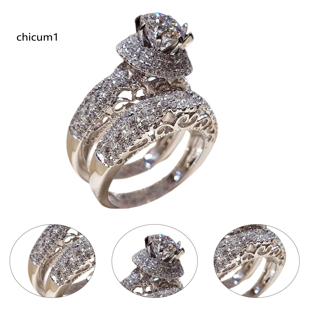 1 Cặp Nhẫn Cưới Mạ Điện Đính Đá Zircon Sáng Bóng
