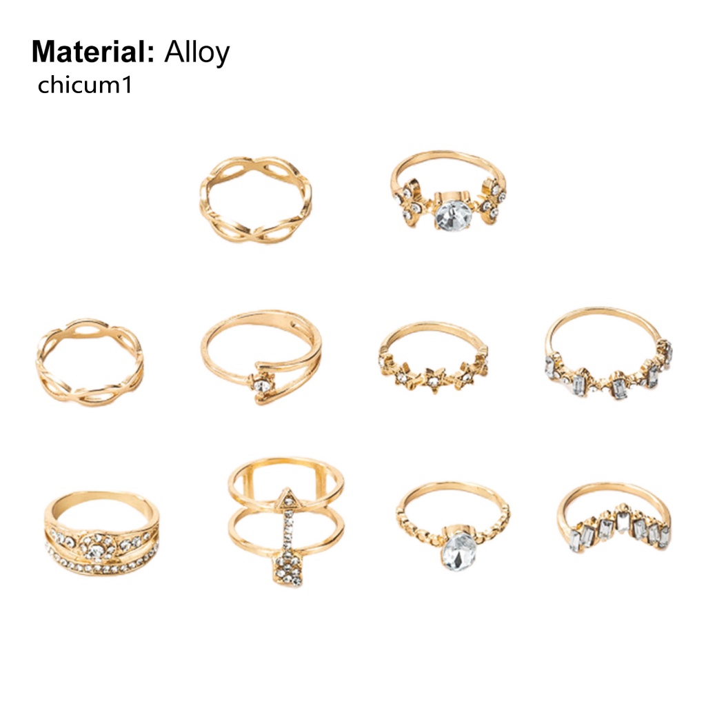 Set 10 Nhẫn Đính Đá Phong Cách Bohemian