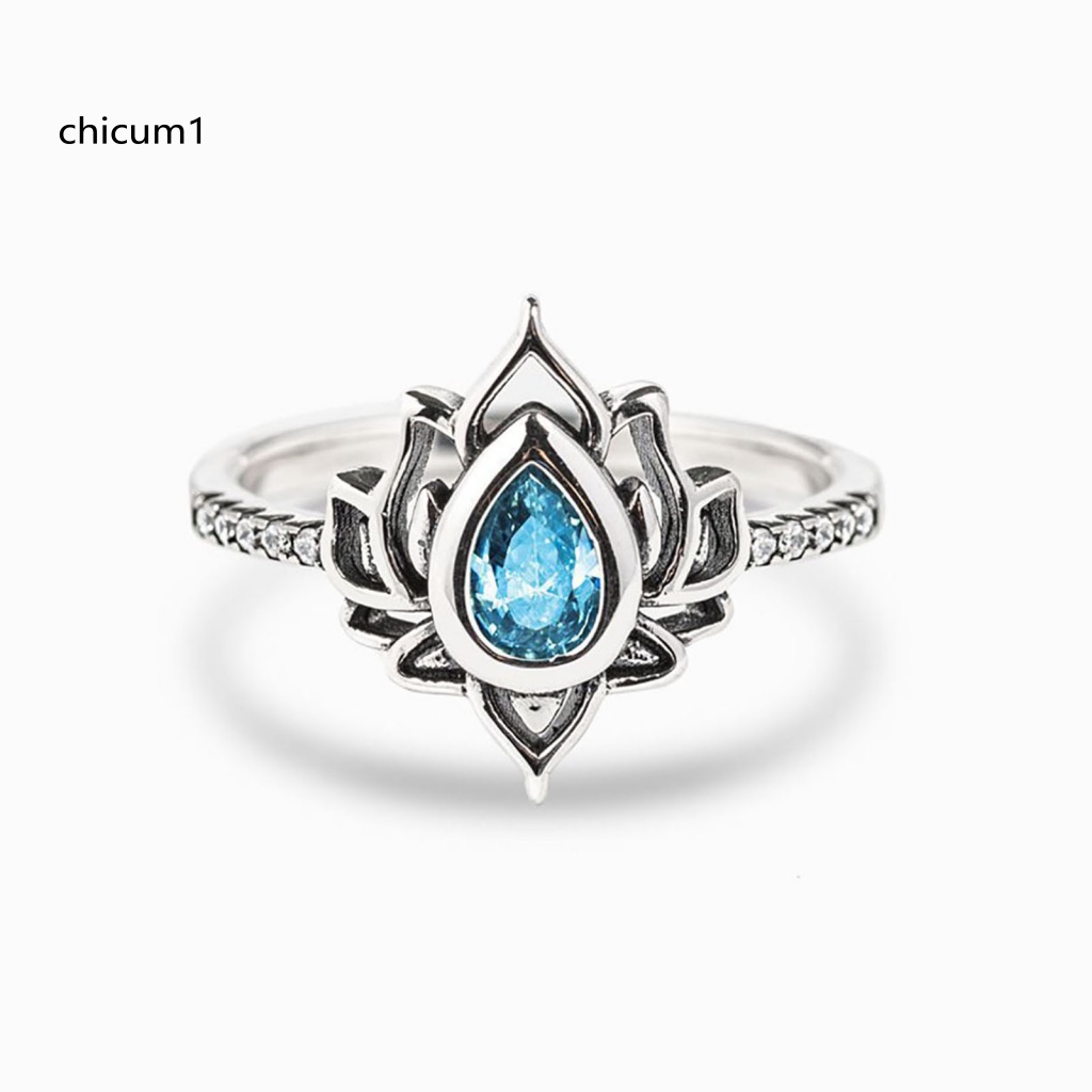 Nhẫn Đính Đá Hình Giọt Nước Lấp Lánh Phong Cách Vintage