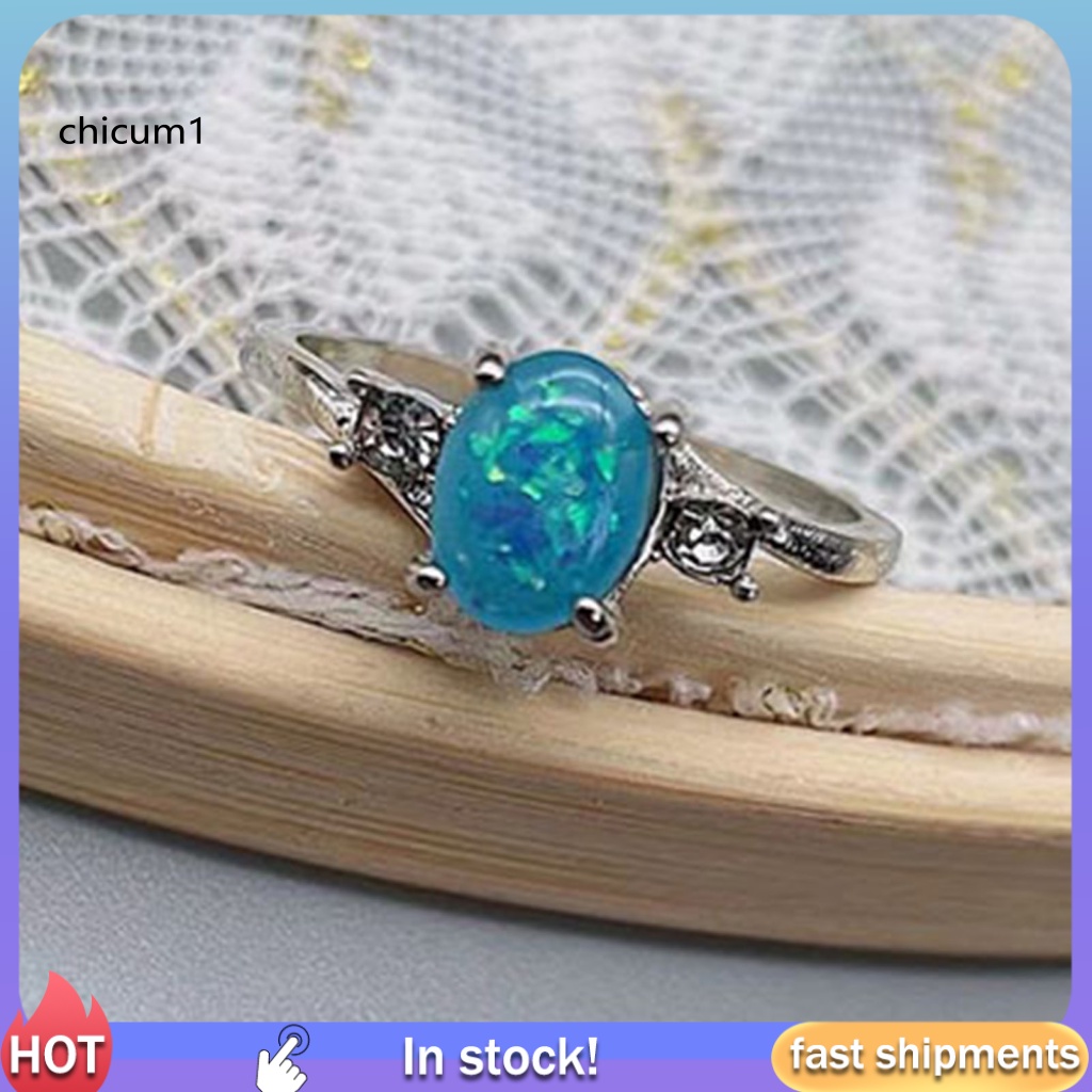 Nhẫn Hợp Kim Đính Đá Opal Hình Oval Xinh Xắn Cho Nữ